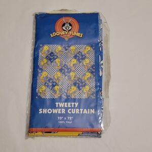 Vintage NIP 1998 Warner Brothers Looney Tunes Tweety Bird Vinyl Shower Curtain
